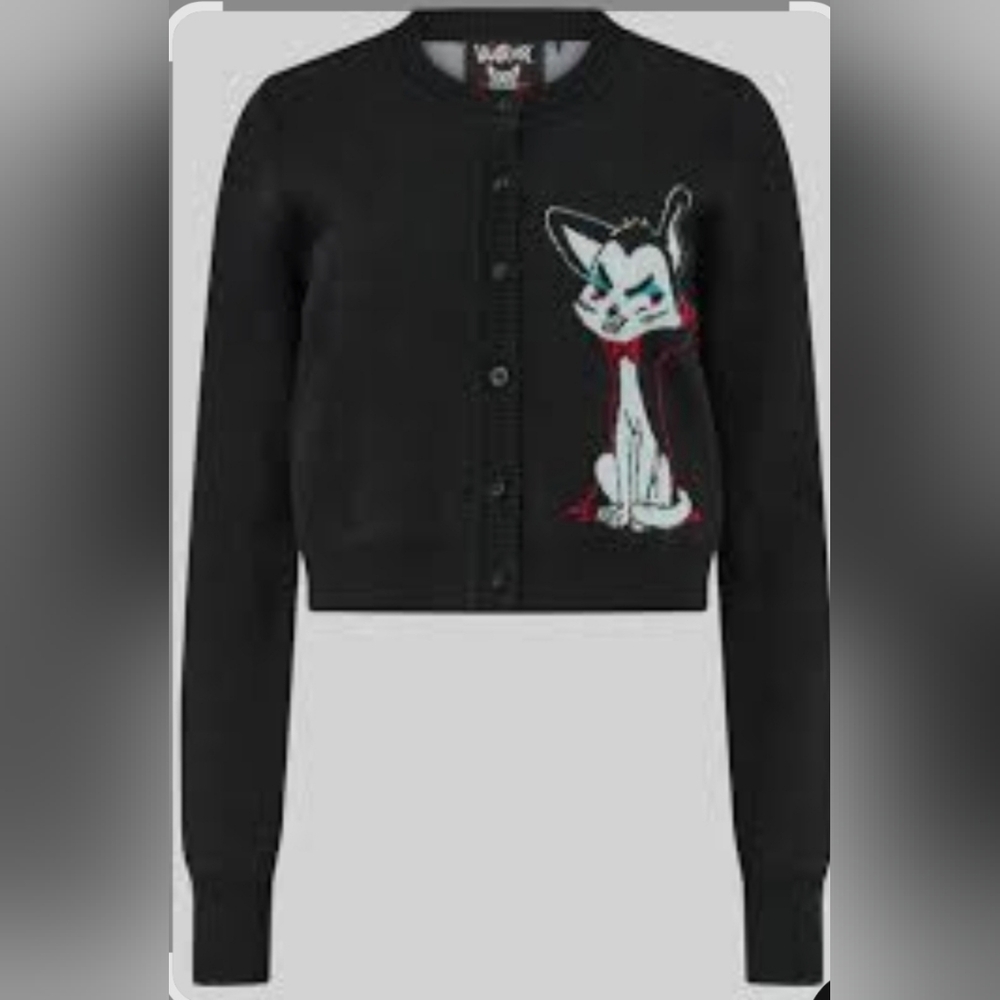 Killstar Black Cardigan with Cat Design